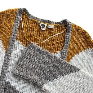 Roxy M/L Mustard Gray ColorBlock Flyaway Kimono Open Weave Cardigan Sweater Boho